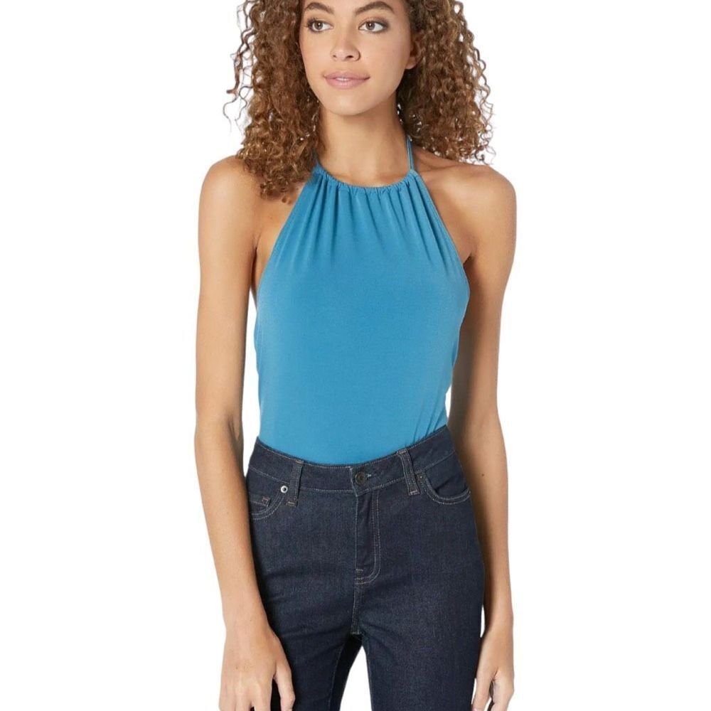 BCBGeneration Women's Electric Blue Cut-Out Halter Bodysuit Top Size Medium NWT